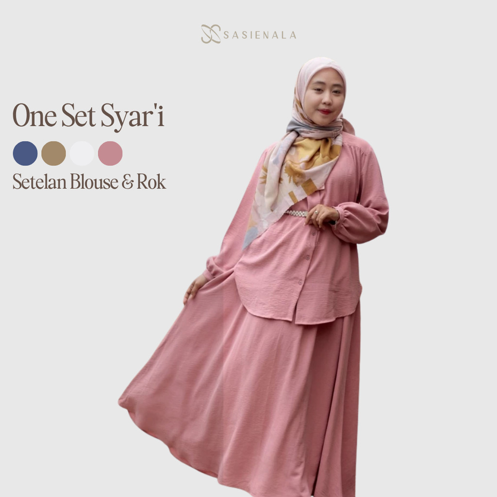 One Set Syar'i Crinkle Airflow-Setelan Blouse & Rok Sasie&Nala