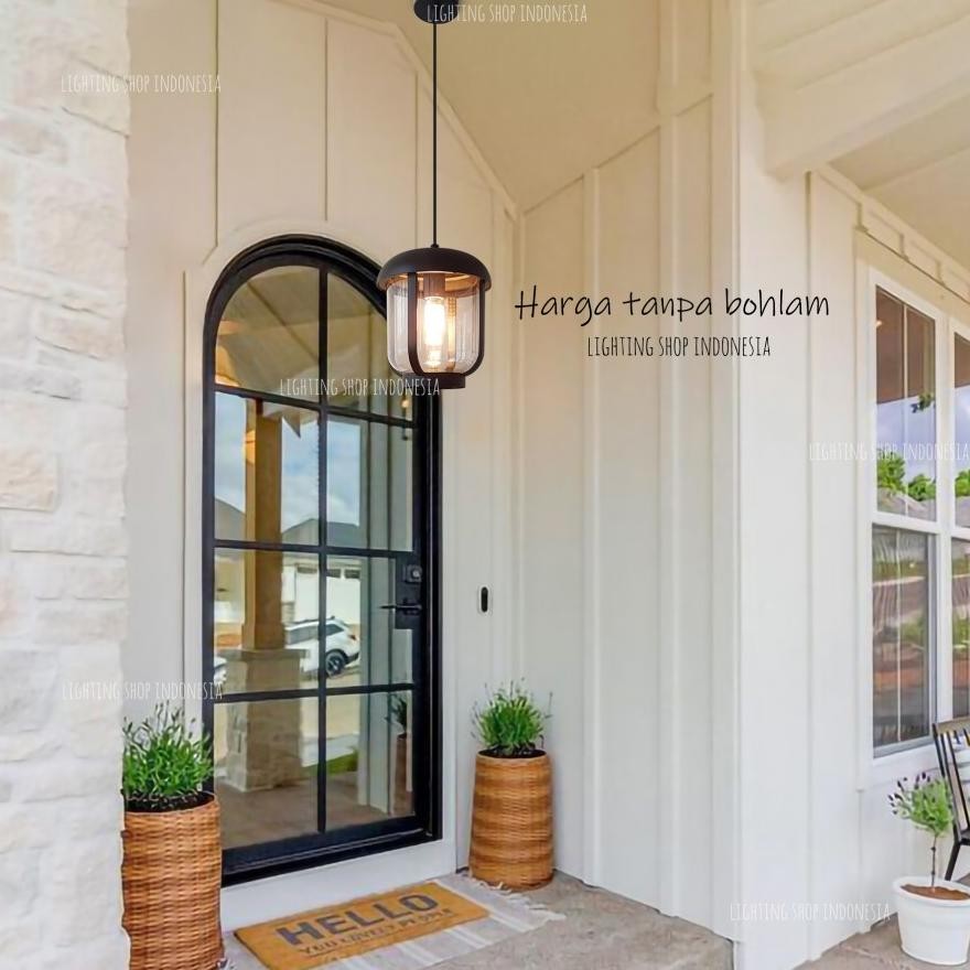Lampu gantung hitam E27 minimalis outdoor waterproof lampu teras