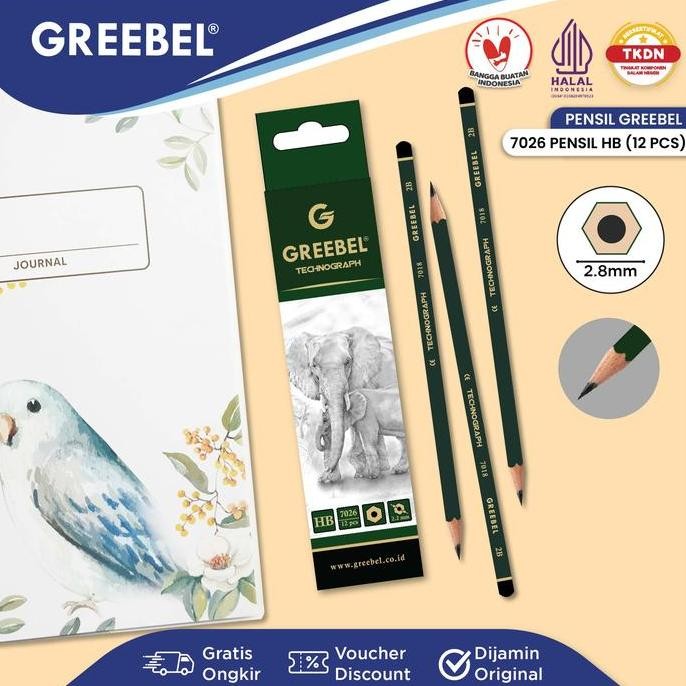 

original greebel pensil kayu 7026 hb hexagonal - pensil graphite ujian sekolah aman