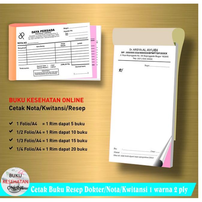 

Buku Resep Dokter - Nota - Kwitansi Ncr Rangkap 2 Ply