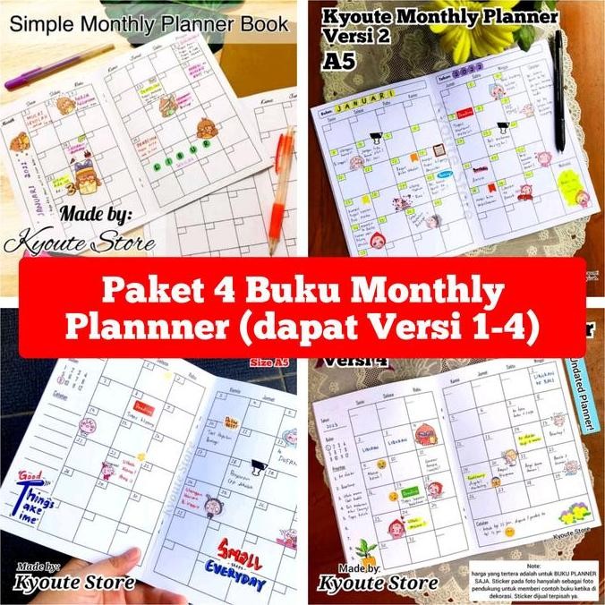 

Paket 4 Buku Monthly Planner Versi 1-4 Kyoute A5 Schedule Agenda Book