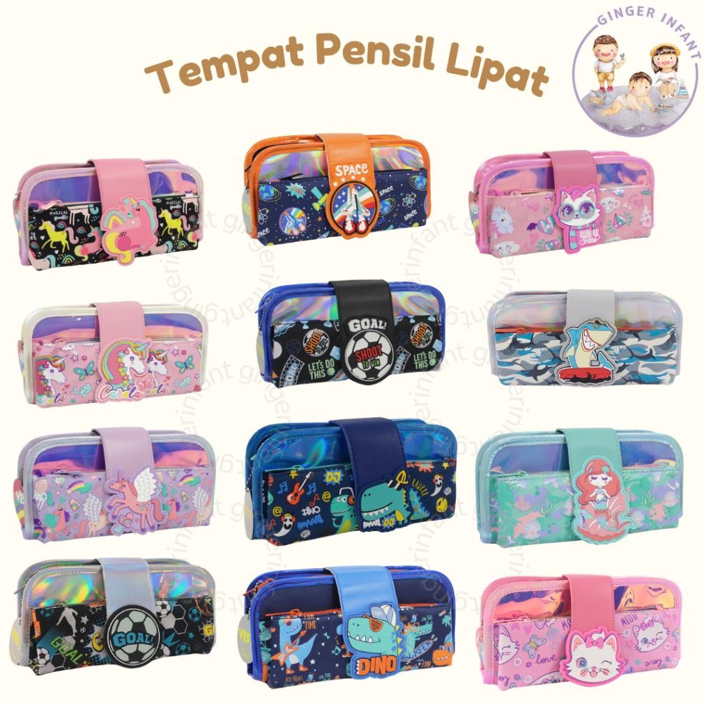 

GINGERINFANT tempat pensil lipat anak pencil case lipat 3 kotak pensil anak perempuan kotak pensil anak laki laki