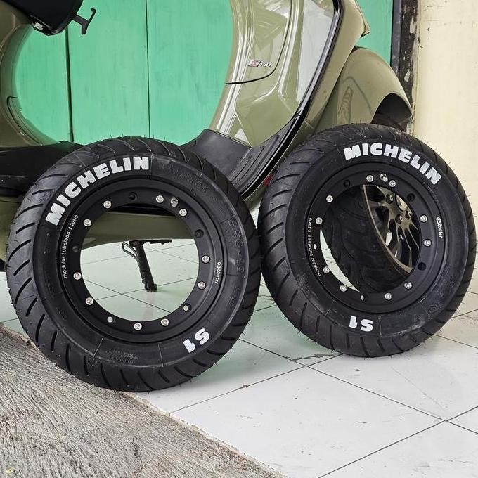 Produk Unggulan] Velg Modular GS Ring 10 Black Set Ban Tubeless Michelin S1 3.50 Sport Vespa Npx Px 