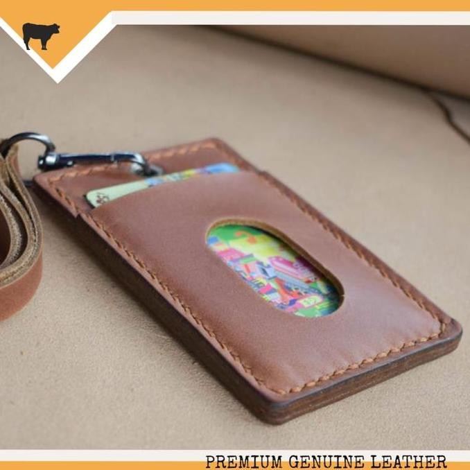 

Gantungan Name Tag Kulit Asli Handmade Id Card Pegawai Warna Brown Tan Original