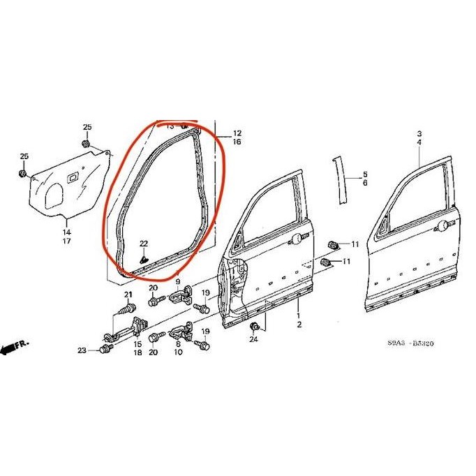 Karet Balon Weatherstrip Pintu Honda Crv Gen 2 2002-2006