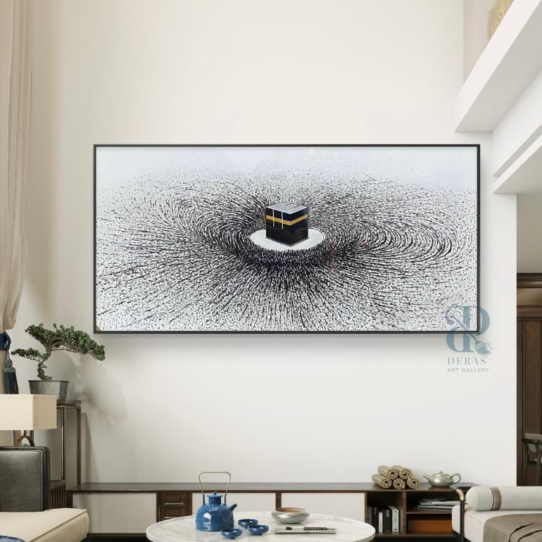 Lukisan kabah minimalis kanvas abstrak aethetic hitam putih monochrome