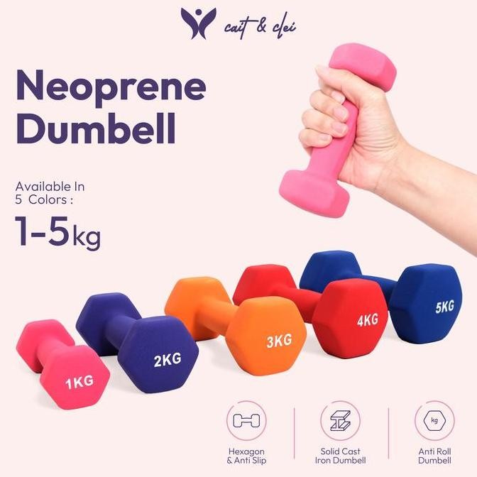 CAIT & CLEI  Neoprene Dumbell | Barbel Neoprene Gym & Fitness | 1 2 3 4 5 KG | Dumbell Gym wanita