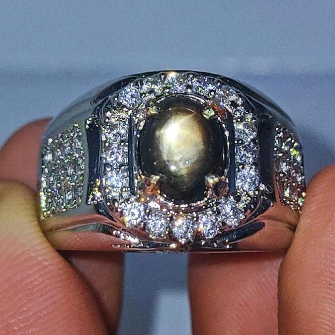 Baru Cincin Pria Termurah Batu Black Saphire Star Asli