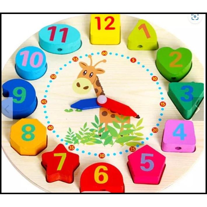 Mainan Montessori anak clock wooden IMPORT