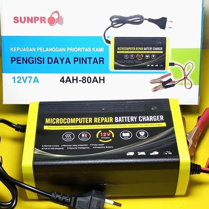 CHARGER AKI SUNPRO CAS AKI MOTOR MOBIL 12V 7A / ADAPTOR CAS AKI 4AH-80AH