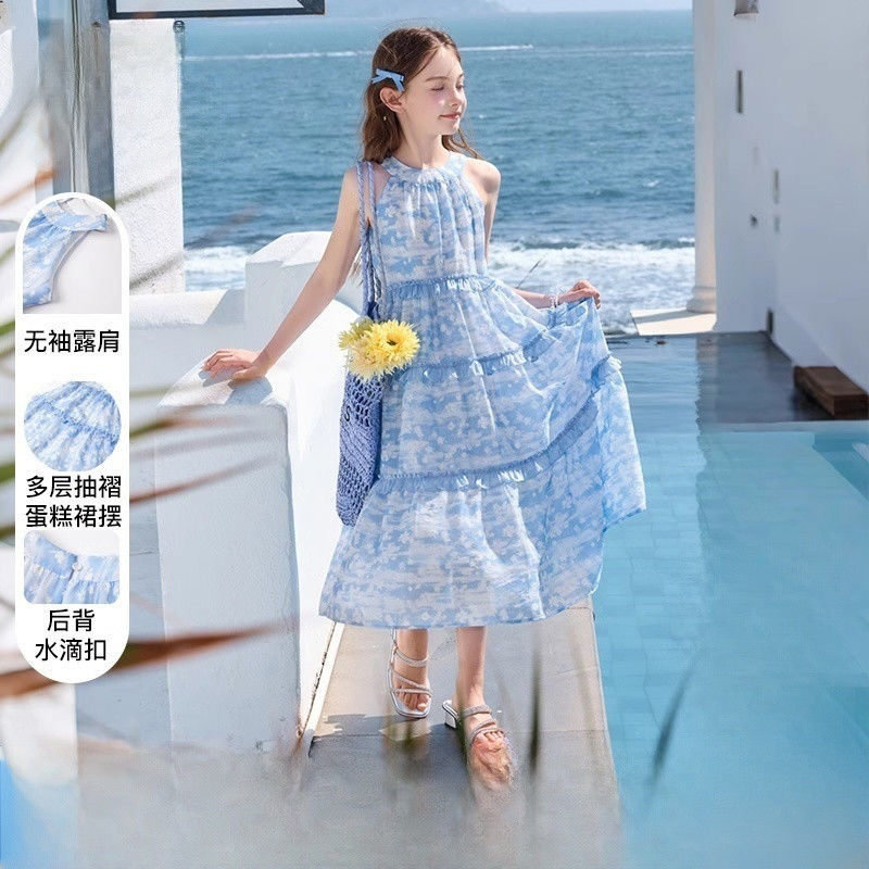 Gaun Musim Panas untuk Gadis2025Gaun Chiffon Anak Musim Panas Baru yang Modis untuk Anak yang Lebih 