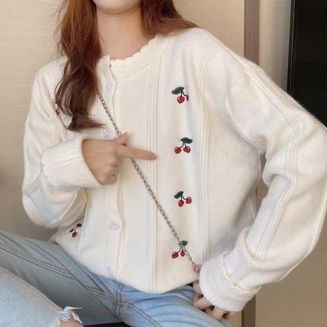 Busana Kasual Cherry Knit Cardigan