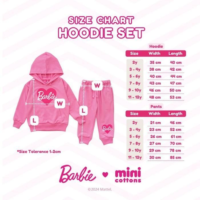Bts Barbie X Minicottons Hoodie Set Anak Perempuan 2-12 Tahun