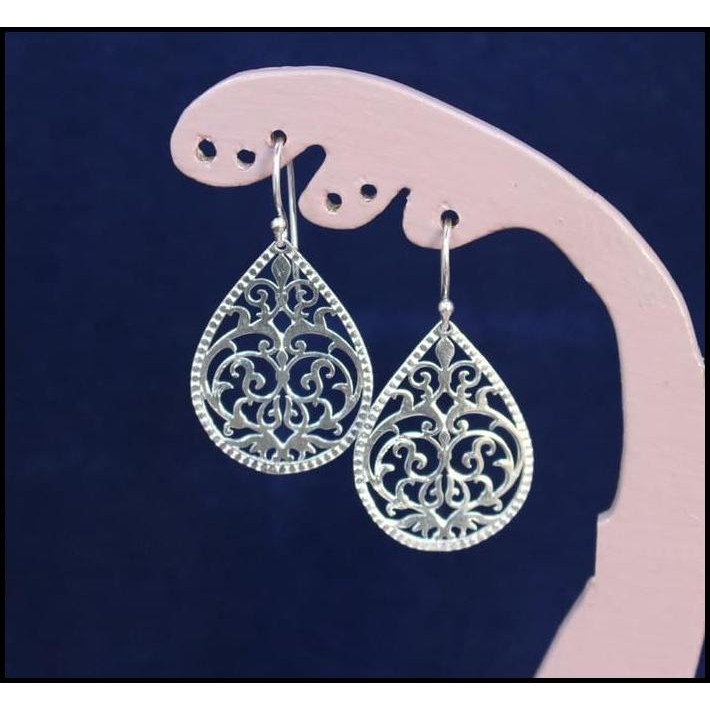 Anting Perak Bali Ellipse Ukir