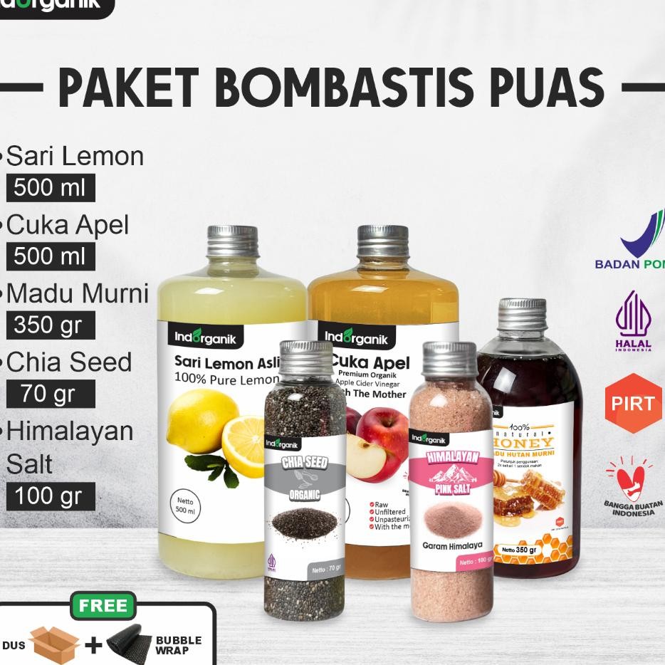 

Indorganik Paket Detox 5In1 Jumbo Cuka Apel Sari Lemon Chia Seed Madu Hutan Him
