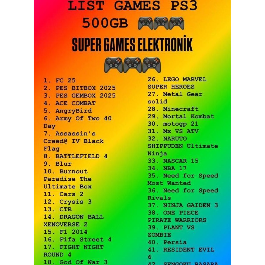 PS3 SLIM SERI 21 25 30 / SUPER SLIM 120+500gb (64game) Void Sony ASLI KUALITAS MESIN GRADE A+ 2Stik 