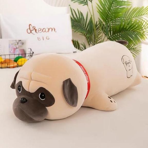 DIJAMIN EMPUK Bantal Boneka Pug Bantal Pug Boneka Pug Guling Pug 55cm 80CM Guling Anjing PUG HADIAH 