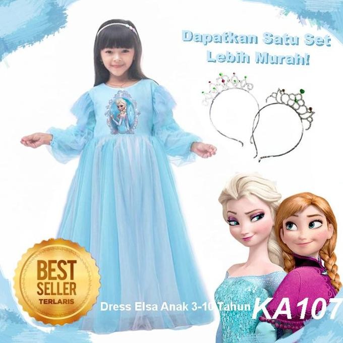 NEW  Gaun Dress Baju Elsa Frozen Anak 3thn 10thn Kostume Elsa Anna NEWKA107