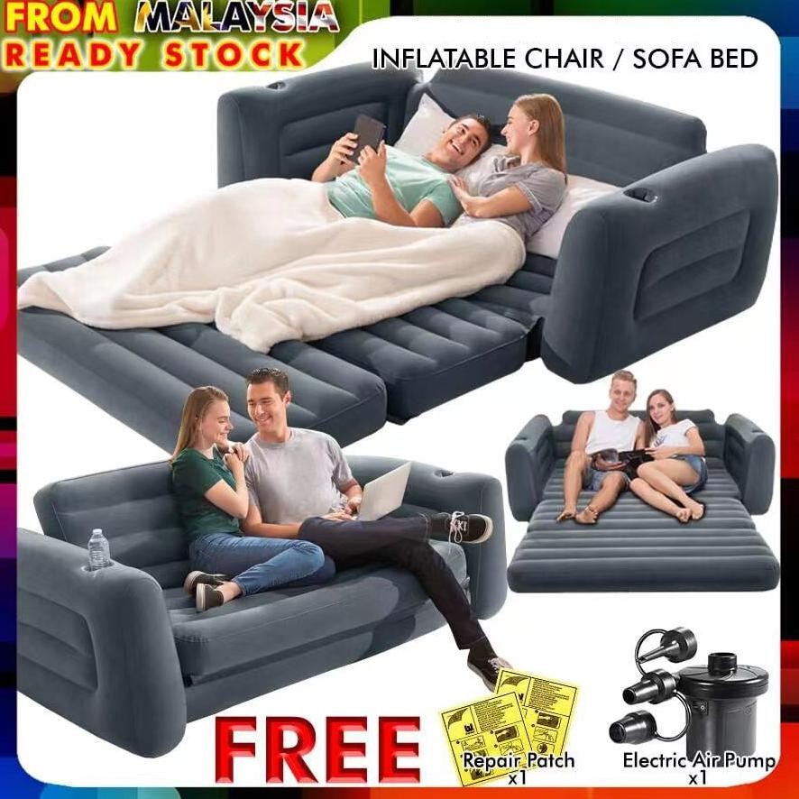 Terlaris Pull Out 2 In 1 Sofa Bed Hitam. Sofa Angin Lipat Pompa Tiup Ideal Untuk Penggunaan Di Dalam