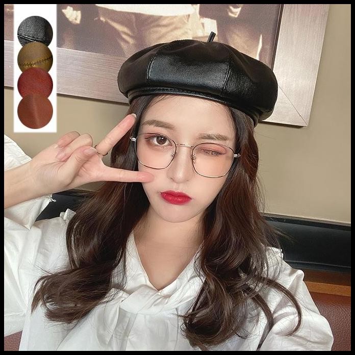 BELT topi beret kulit pu leather baret topi mangaka komikus korea jepa
