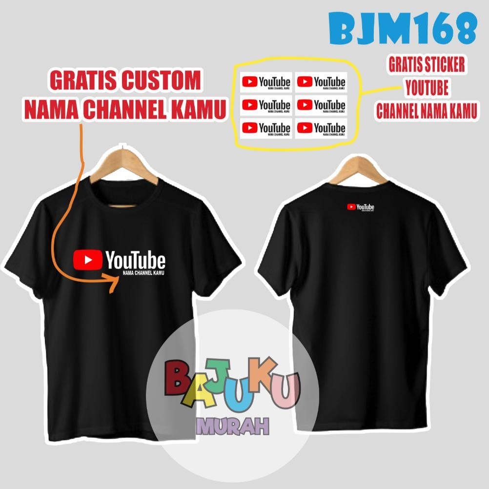 DB73>> BJM168 Kaos Youtube gratis nama + stiker sablon 6pc youtube channel