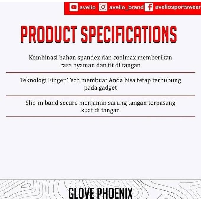 ready Sarung Tangan Sepeda Avelio Phoenix Hitam Motor Roadbike MTB