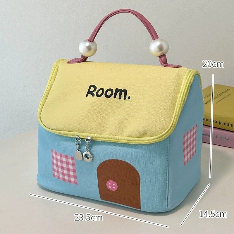 

Tas Makeup Standable House Tas Penyimpanan Blok Warna Organizer Portabel