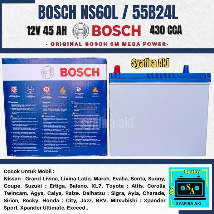 Aki Mobil Suzuki Ertiga, Baleno, XL7 BOSCH NS60L Aki Kering 12V / 45 Ah murah