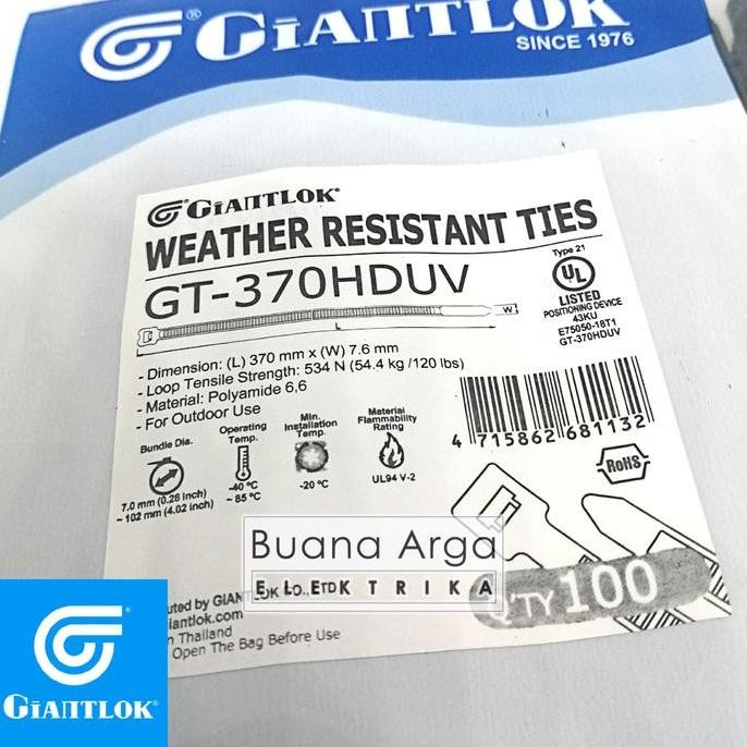 

NEW GIANTLOK Kabel Ties Cable UV Resistance GT 370STC 370 x 7.6 mm Hitam