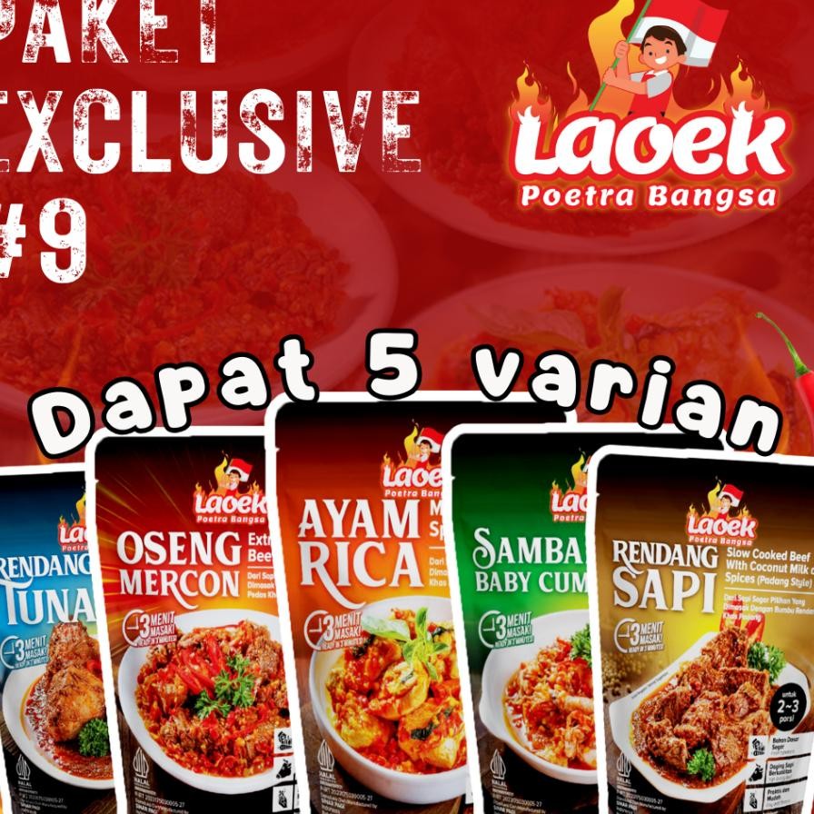 

Paket Exclusive 9 Rendang Tuna Oseng Mercon Ayam Rica Sambal Baby Cumi Rendang Sapi