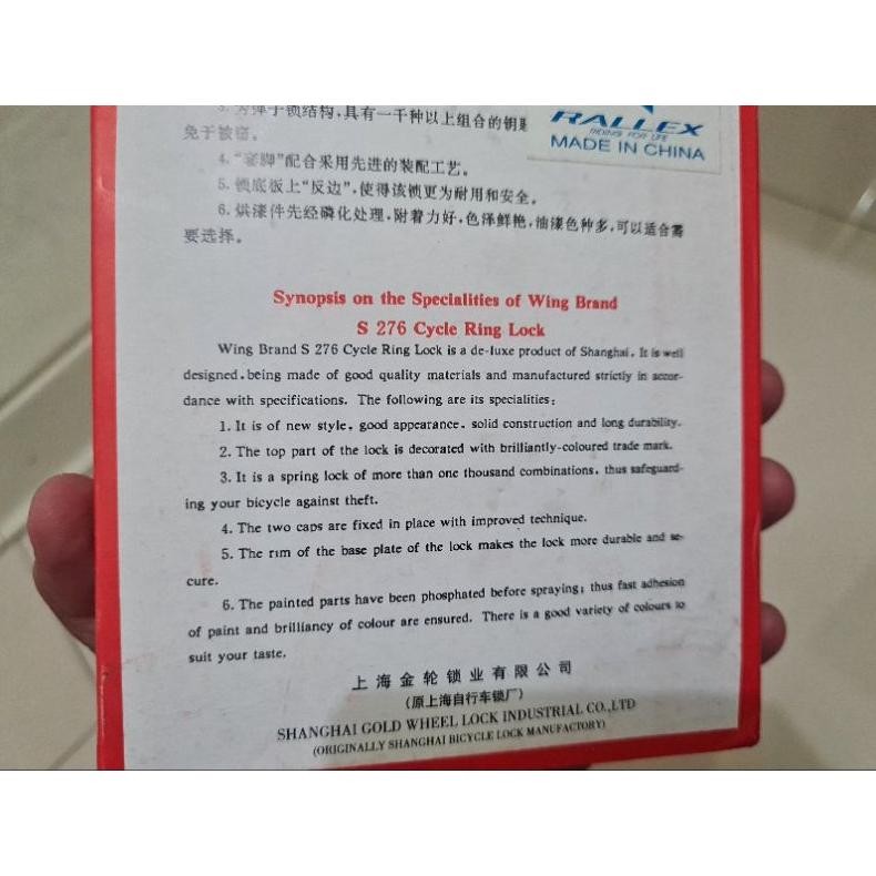 KUNCI PENGAMAN SEPEDA GEMBOK SEPEDA MERK WING UNTUK SEPEDA ONTEL ONTHEL MODEL S276