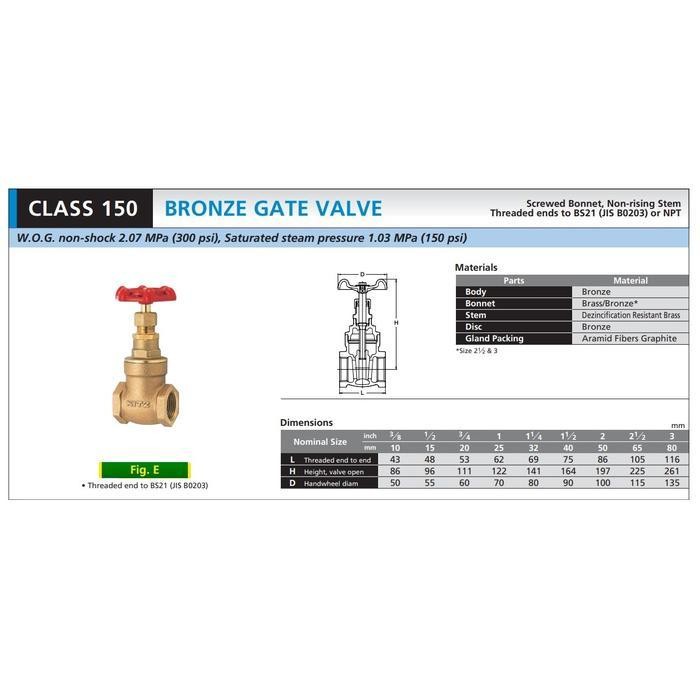 Gate Valve Bronze Kitz Fig. 150 E , Drat / Screw Original Dan Terpercaya