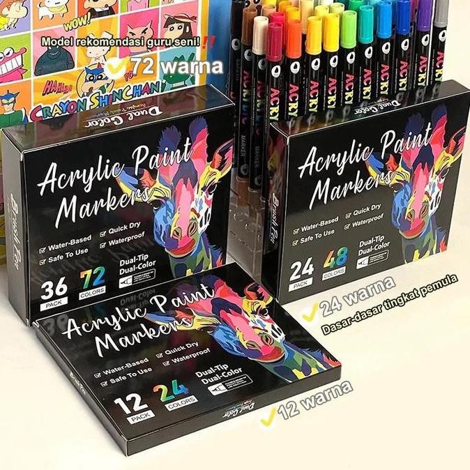 

SPIDOL AKRILIK ACRYLIC MARKER DUAL-HEAD DUAL-COLOR WATERCOLOR DRAWING PEN QUICK-DRYING 24/48/72 ORIGINAL DAN TERPERCAYA
