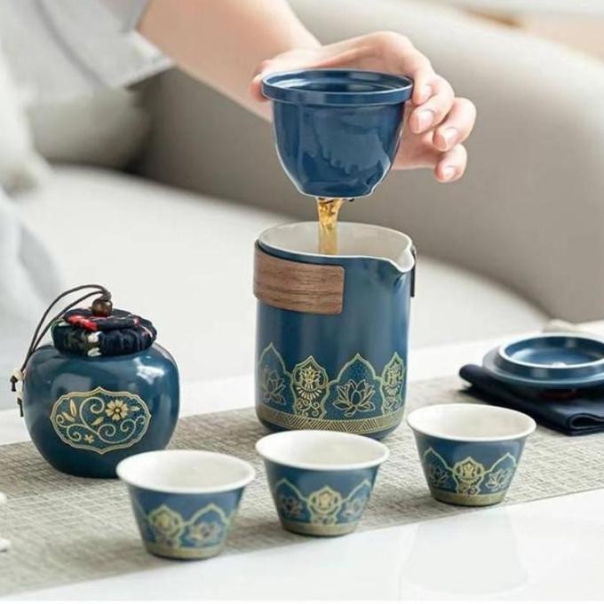 

Terlaris 6Pcs Teapot Ceramic Set Travel With Bag / Kungfu Tea Pot Set Japanese Ready Stok