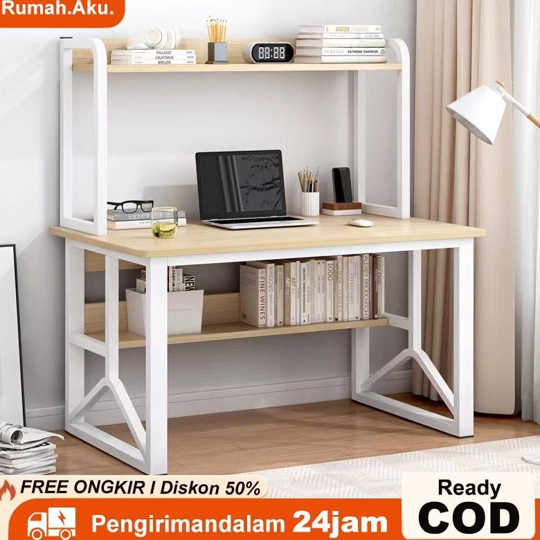 Meja Kerja Dengan Rak Tingkat Serbaguna Meja Belajar Minimalis Meja Kantor Kokoh Meja Komputer Dewas
