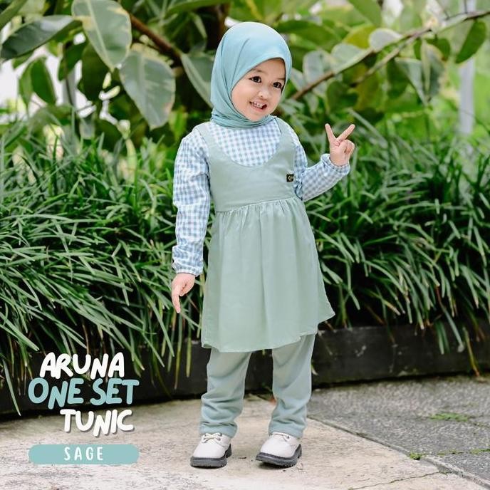 Asli Setelan Tunik Anak Perempuan + Celana Motif Aruna | Baju Muslim Tanpa Jilbab