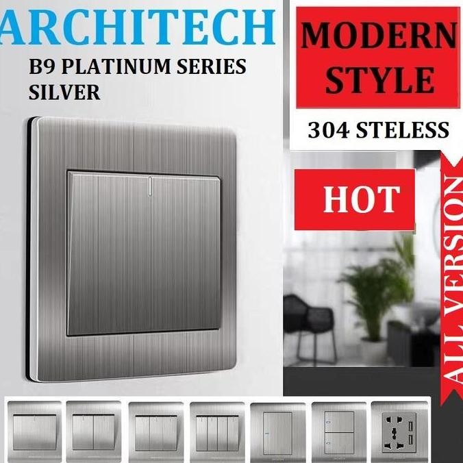 SALE ARCHITECH SAKLAR LAMPU B9 PLATINUM SILVER - STOP KONTAK + SAKLAR RUMAH MEWAH