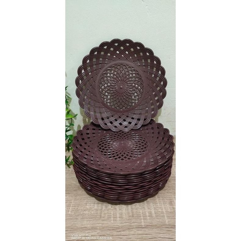 Bisa Cod Piring Rotan Plastik/Piring Plastik/Piring Ungu/Piring Aesthetic/Piring Rotan Lusinan(2Lusi