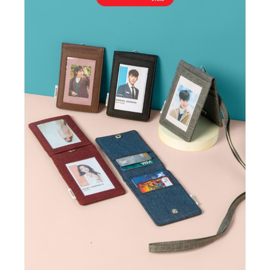 

Flashee Lanyard Id Card Holder Brooklyn Name Tag Kancing Dua Sisi Plastik Kain Kanvas