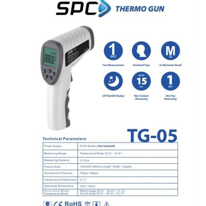 Terlaris Spc Thermogun Tg-05 Termometer Inframerah Akurat Jarak Tembak 15Cm Led Backlit Baterai Term