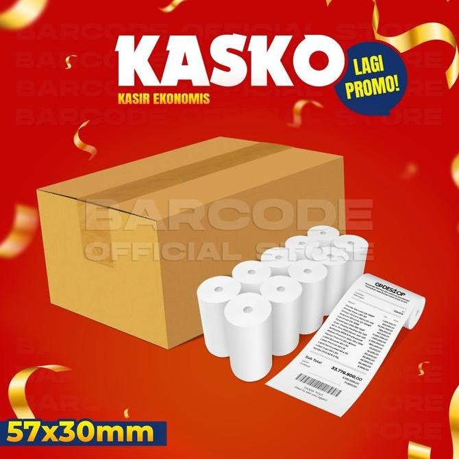 

NEW 1 Dus Kertas Struk Kasir Ekonomis 57 x 30 mm Kasko Codeshop Paper Roll Thermal 58x30 Mini Mobile Printer 58mm