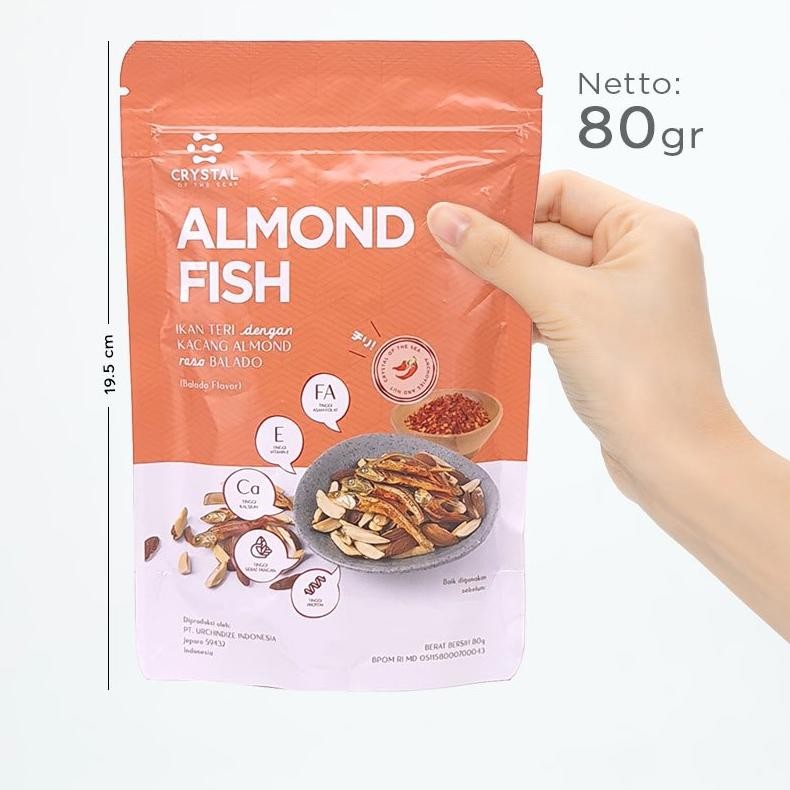 

CRYSTAL OF THE SEA Almond Fish Snack Keripik Ikan Teri Kacang Almond Halal BPOM 80GR Rasa Balado Flavor Sehat Tanpa MSG dan Pengawet 085