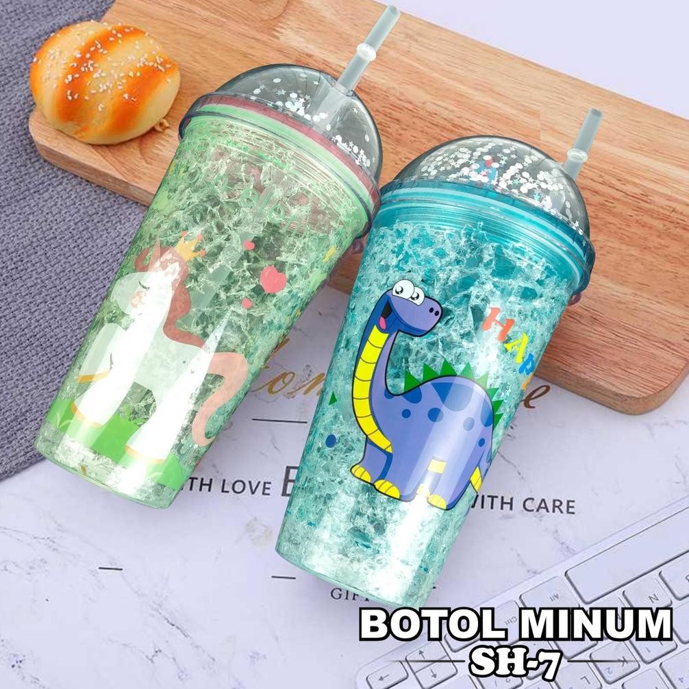 Botol Minum Lucu Tumbler Minum Aesthetic dengan Sedotan Tumbler Glitter