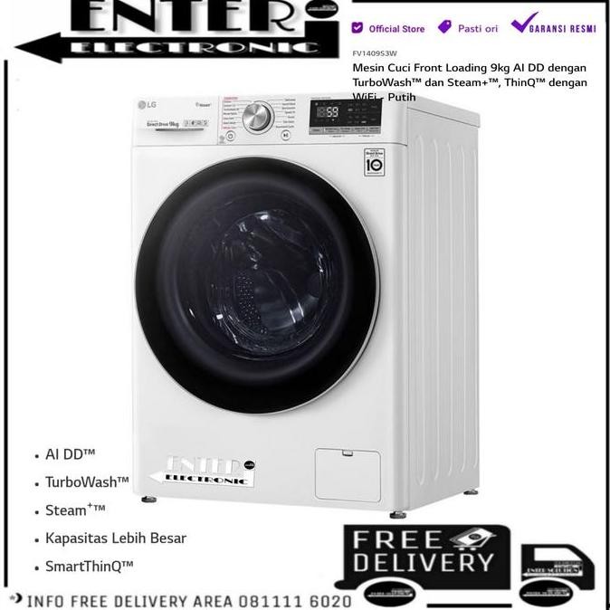 TERLARIS - LG FV1409S3W - MESIN CUCI FRONT LOADING LG INVERTER 9 KG FV 1409S3W