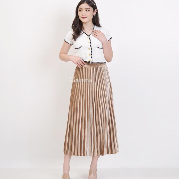 Nerrival Marena Aleira Flare Skirt Beludru Rok Plisket 78 Beludru Rok Plisket Bludru Rok Beludru Mer