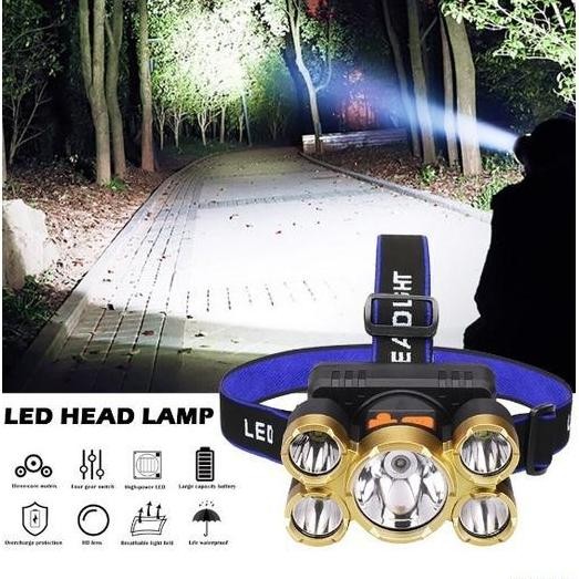 Senter Kepala 5 mata Headlamp High Power 3*XPE 38000W Waterproof