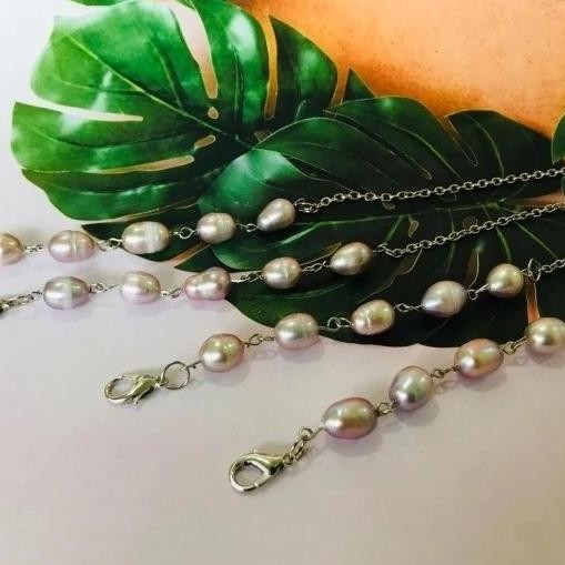 Baru  Strap Masker 2 in 1 Rantai Serut Mutiara Air Tawar Super Asli