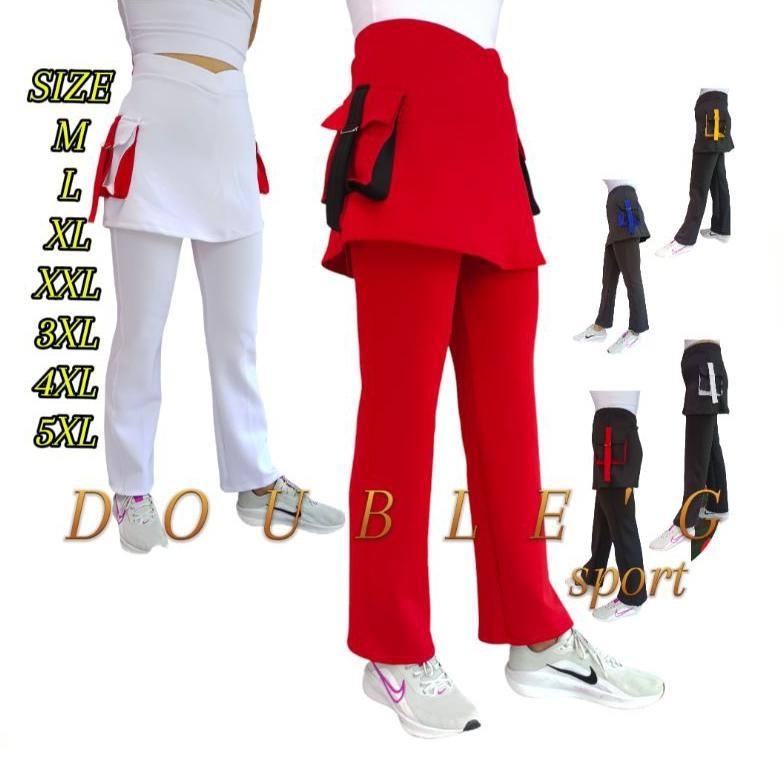 celana rok kantong kombi/ celana olahraga wanita/celana rok senam, merah putih Nugi
