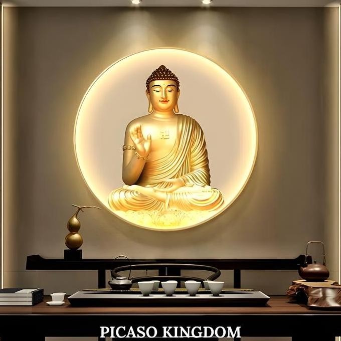 Wall Painting Porcelain Bulat Led 5D Diamond Buddha Aluminium Gold Frame Seo