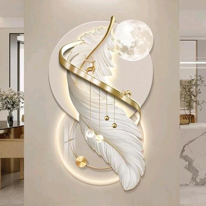 Lampu Dinding Feather Hias Ruang Tamu Minimalis Led Plus Remote / Hiasan Dinding Besar Hias Ruang Ta
